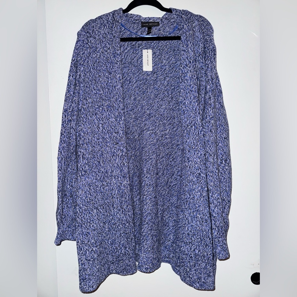Lane Bryant Blue Heathered Open-Front Cardigan